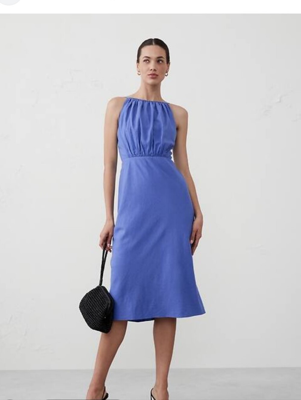 Banana Republic Chambray Linen Strapless Midi Dress in Light Blue